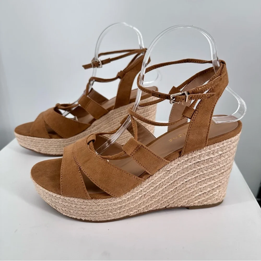 Sun + Stone Tinsleyy Strappy Espadrille Platform Wedge Sandals in Tan size 9.5
